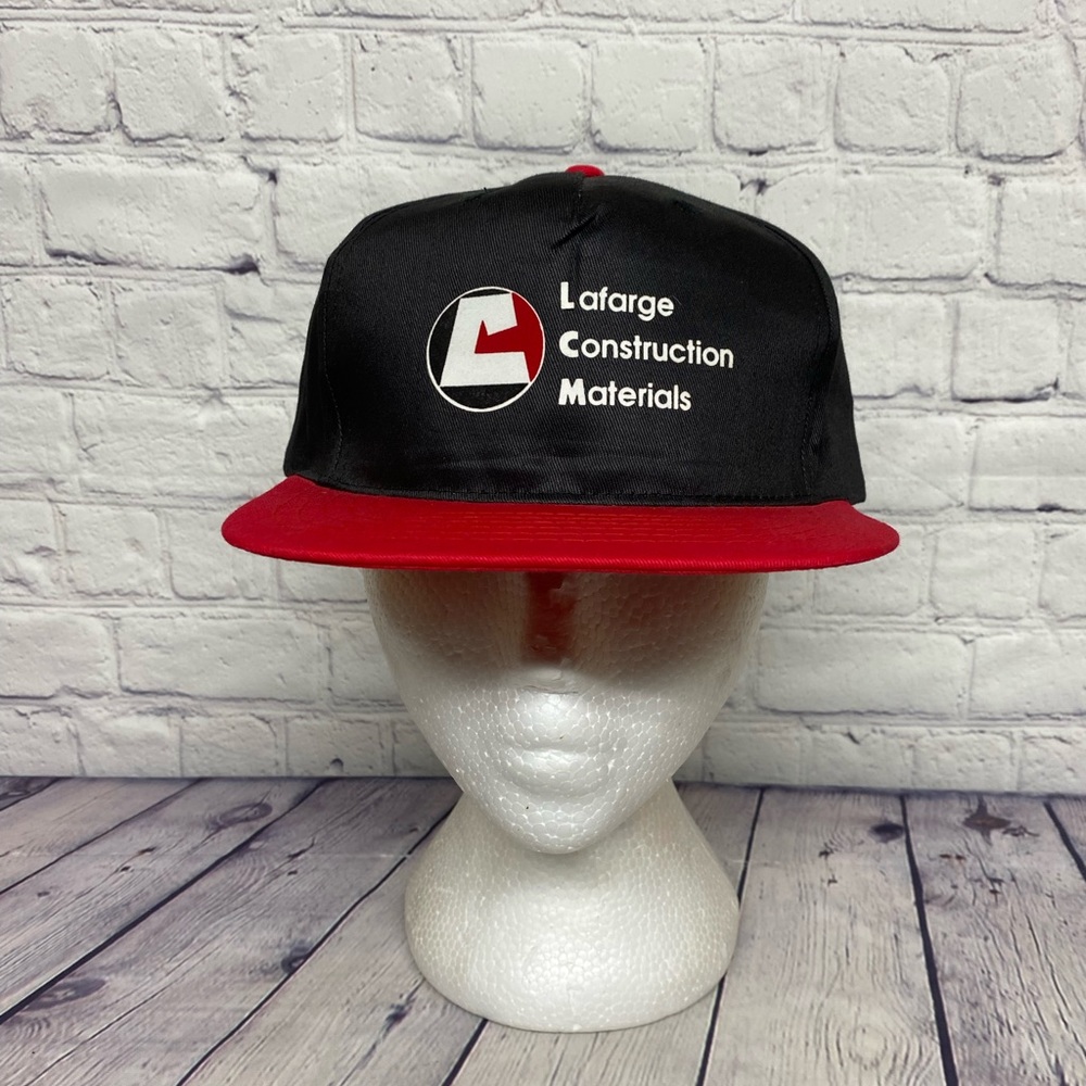 Vintage Lafarge Construction Materials Baseball Hat Cap Snapback Black with Red